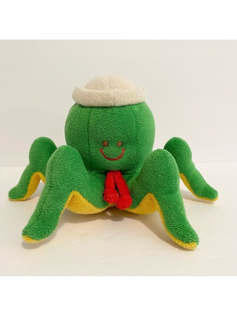 Baby Gund Octopus Plush Rattle Terrycloth Vintage Toy Green Yellow 8”